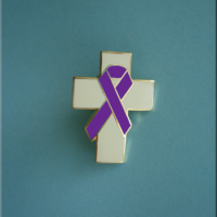 Cross w/Purple Ribbon - Lapel Pin