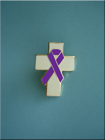 Cross w/Purple Ribbon - Lapel Pin
