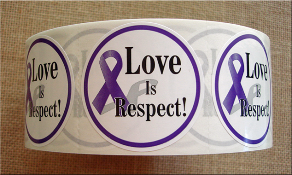 "LOVE IS RESPECT" (with awareness ribbon)Roll of Stickers