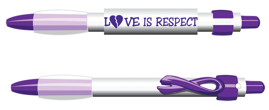 "LOVE IS RESPECT" Purple Ribbon CLIP Pen