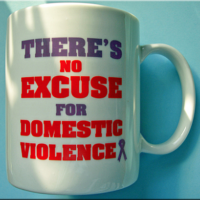 SALE TRAY OF ONE DOZEN - DV Awareness-11 oz. White ceramic mugs imprinted on two sides.