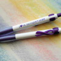 "LOVE SHOULDN'T HURT Purple Ribbon CLIP Pen