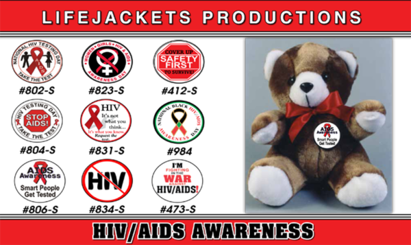 **SALE BAG OF BUTTONS - 72 Assorted HIV Testing Day Buttons. Price includes a 10% quantity discount.