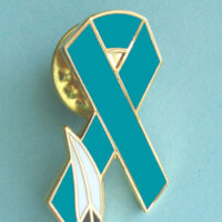 Teal Ribbon Lapel Pin w/Feather