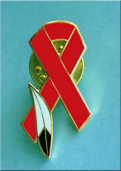 *Red Ribbon w/Feather Lapel Pin
