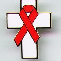 CROSS/Red Ribbon - CLOISONNE Lapel Pin