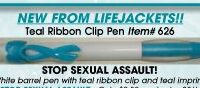 TEAL RIBBON CLIP PEN(no imprint)