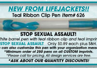 SPEAK OUT AGAINST SEXUAL ASSAULT!-Teal Ribbon Clip Pen